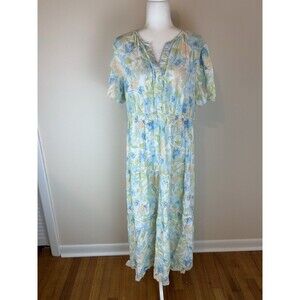 Casa Cabana Shirt Dress Linen Blend Lagenlook XXL Floral Tiered Maxi Coastal